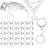 Y2k Accessories Set Included Star Y2k Silver Necklace Grunge Layered Necklace Y2K Sunglasses Star Hair Clip Y2k Silver Hair Clips Vintage Jewelry Set for Women