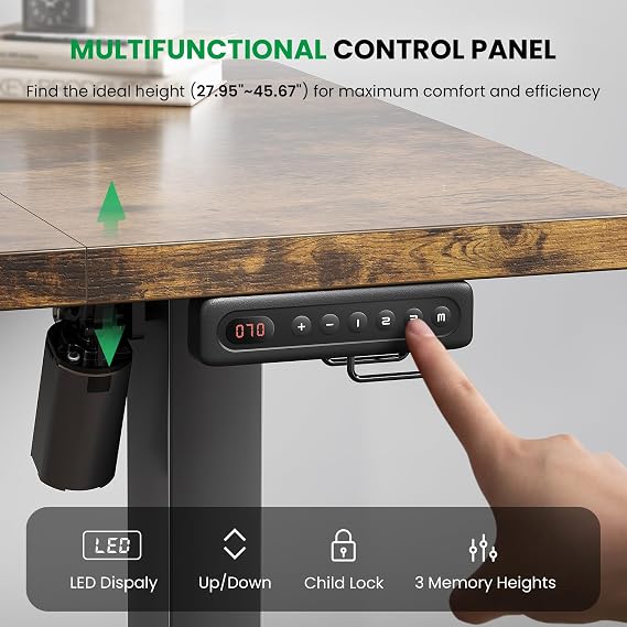 Electric Standing Desk Adjustable - 55 x 24 Inch Sit Stand up Desk with 0.8 Inch Thick Tabletop - Adjustable Height Table with 3 Memory Preset, Cable Management for Home Office