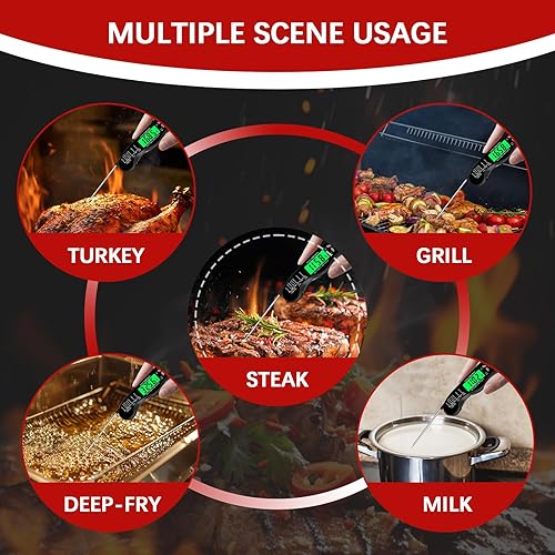 Miniatura 4 de Termómetro digital de carne, termómetro de cocina impermeable IP67 con luz de fondo, función de calibración y sujeción, termómetro de alimentos para