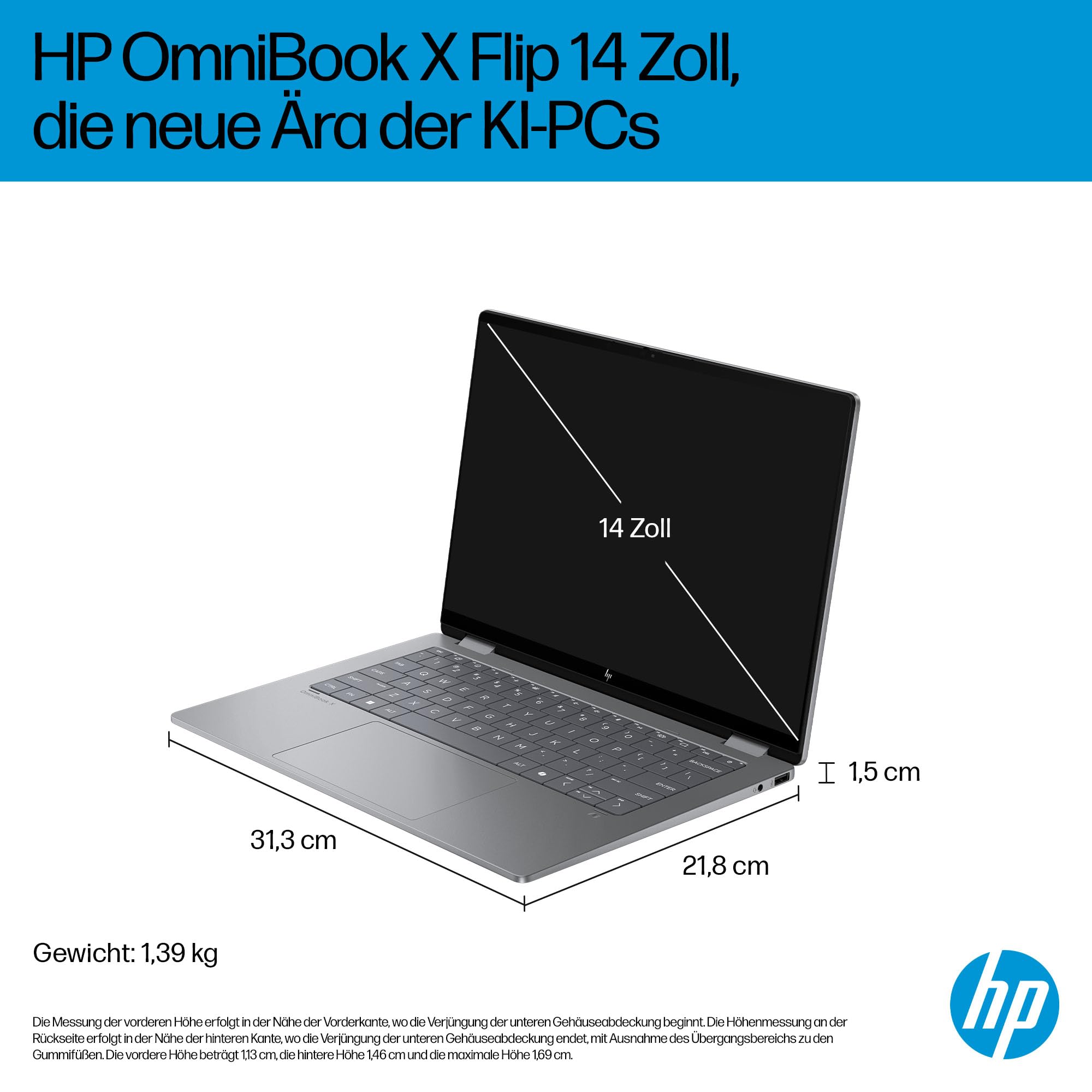HP OmniBook X Flip 2-in-1 Laptop 14" 2K Touchscreen AMD Ryzen AI 7 16GB RAM 512GB Win11 Silber
