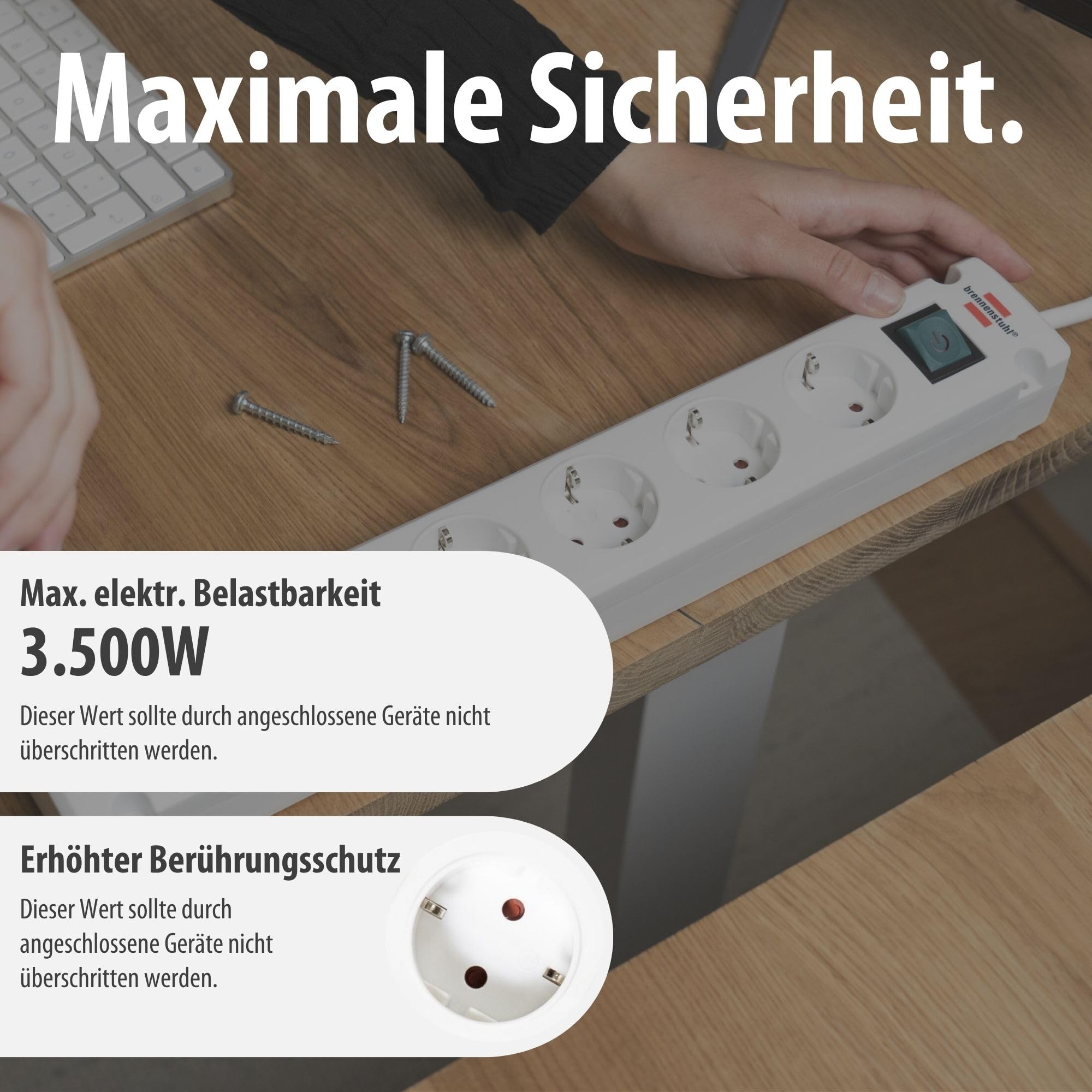 Bremounta 5-krotny + USB-C biały *DE* 3 m H05VV-F3G1,5 z przełącznikiem