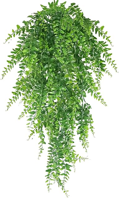 Huryfox Artificial Hanging Plants Fake Plants Faux Plant for Room Aesthetic Indoor Outdoor, Green Fern Vine Plastic Vines for House Garden Bedroom Wall Decoration Room Decor Greenery, 1 Pack