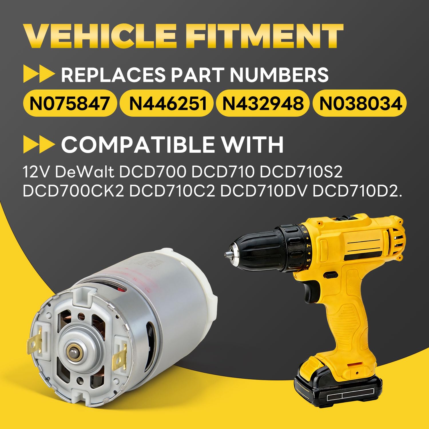Motor de dientes mejorado N075847 compatible con DeWalt 12V DCD700 DCD710 DCD710S2 DCD700CK2 DCD710C2 DCD710DV DCD710D2