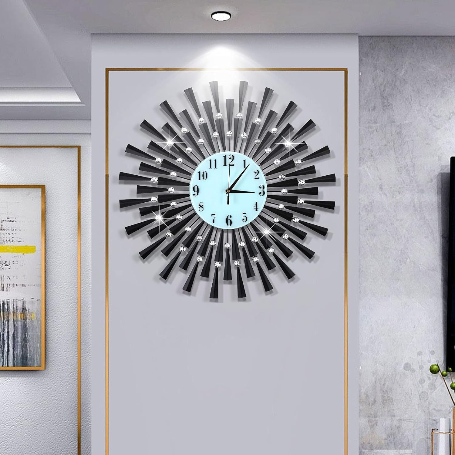 Large Wall Clock Decorative Wall Clocks 3D Non-Ticking Silent Quartz Clocks with Arabic Numerals for Living Room Home Kitchen Decor Black-wm 24.0 Inch