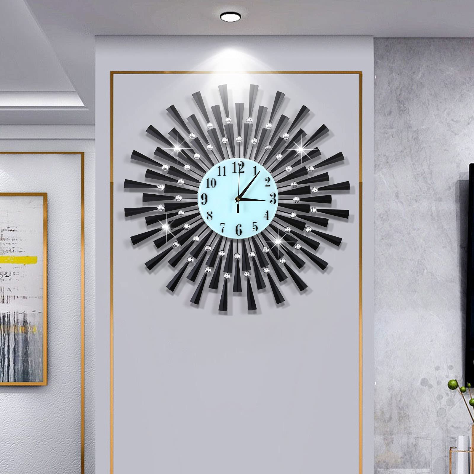 Grande horloge murale 3D quartz et silencieuse pour salon chic