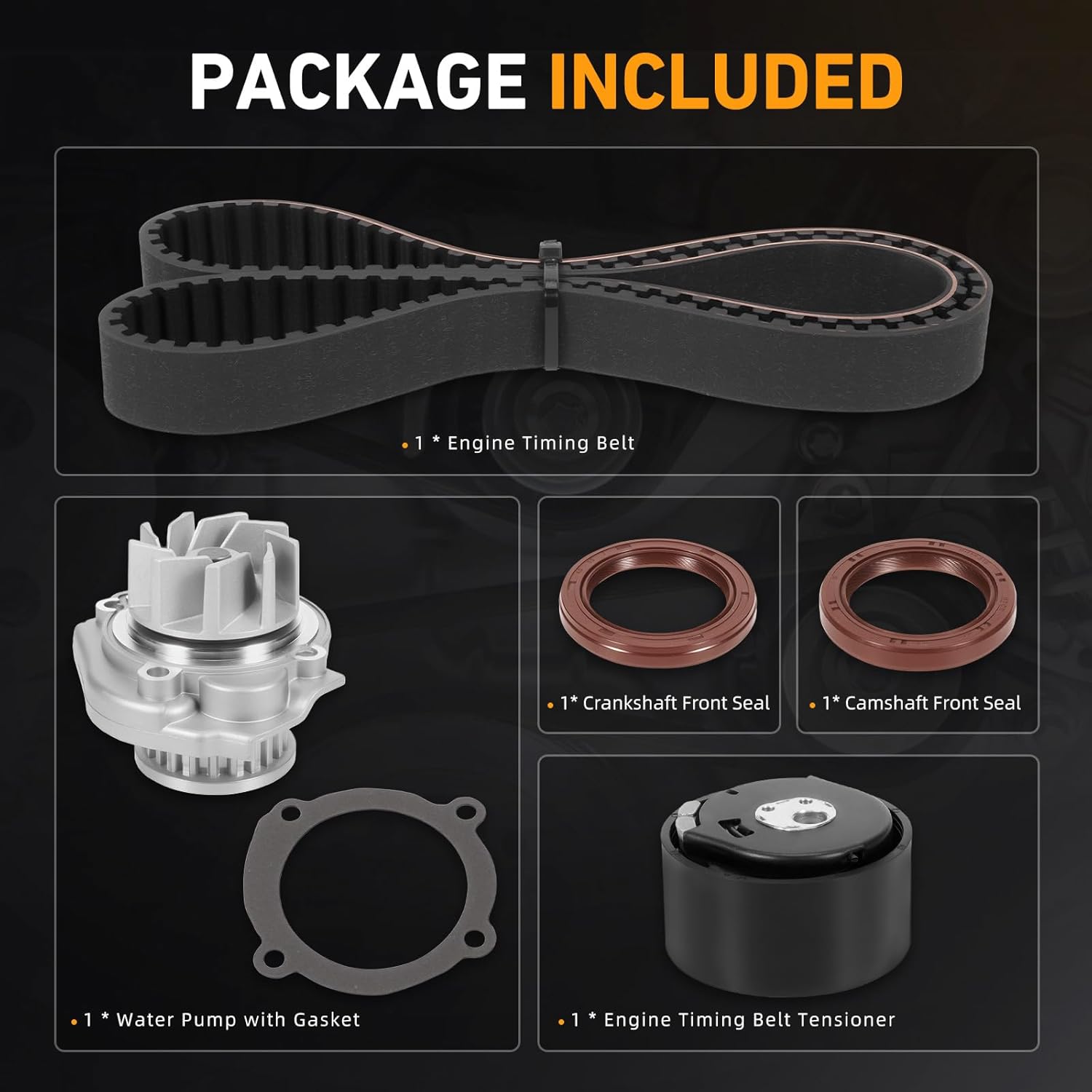 Engine Timing Belt Kit with Water Pump Compatible with Dodge Dart 2013-2016, Fiat 500 2012-2017, 500L 2014-2017, L4 1.4L - Replace 4892695AC with One Year Quality Assurance