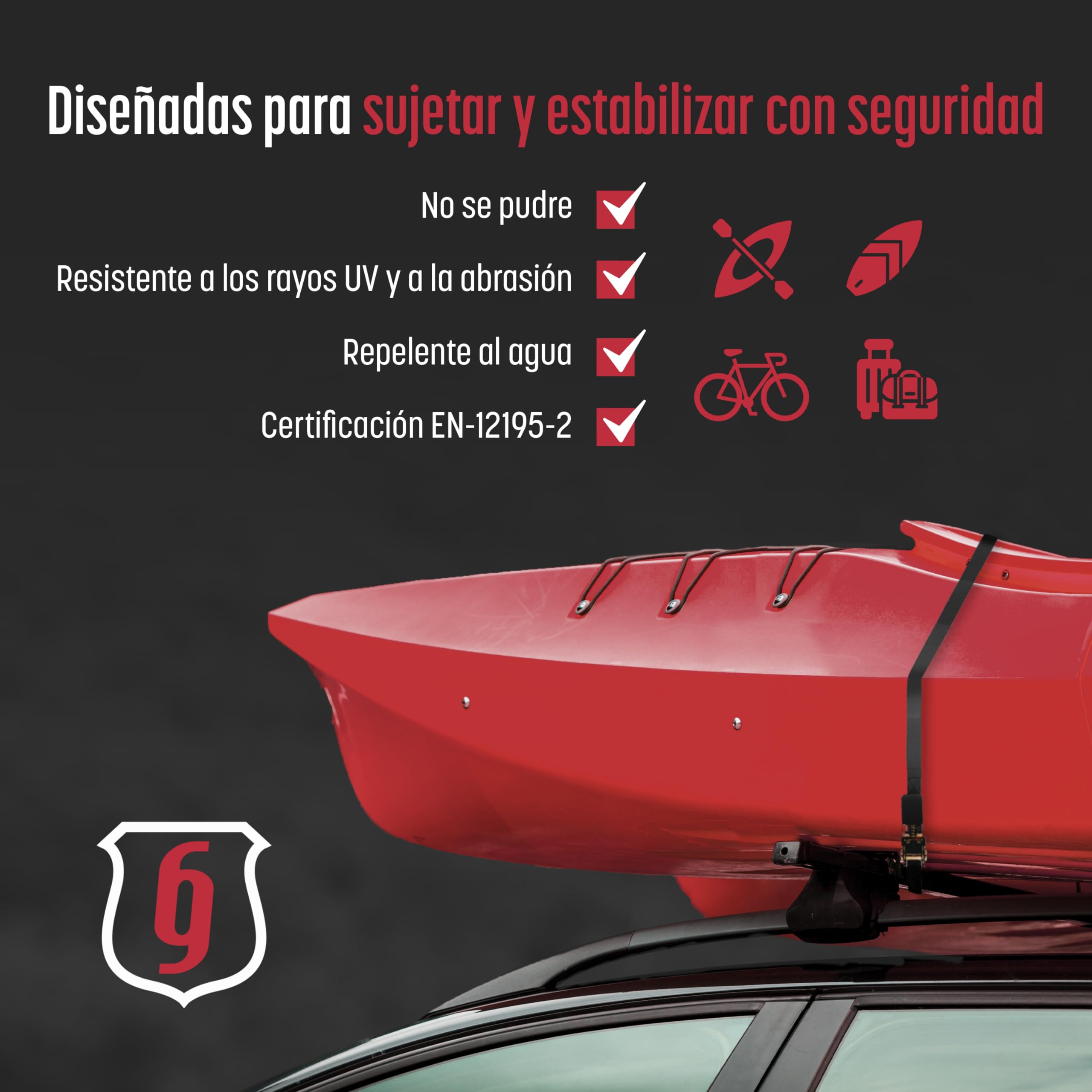 MAGMA 2 spanbanden met ratel, 6 m, bevestigingsriemen, dakdragers, aanhangers, in lengte verstelbare spanbanden, bevestiging van kajak, surfplank, kanoën, fiets, motorfiets, belasting