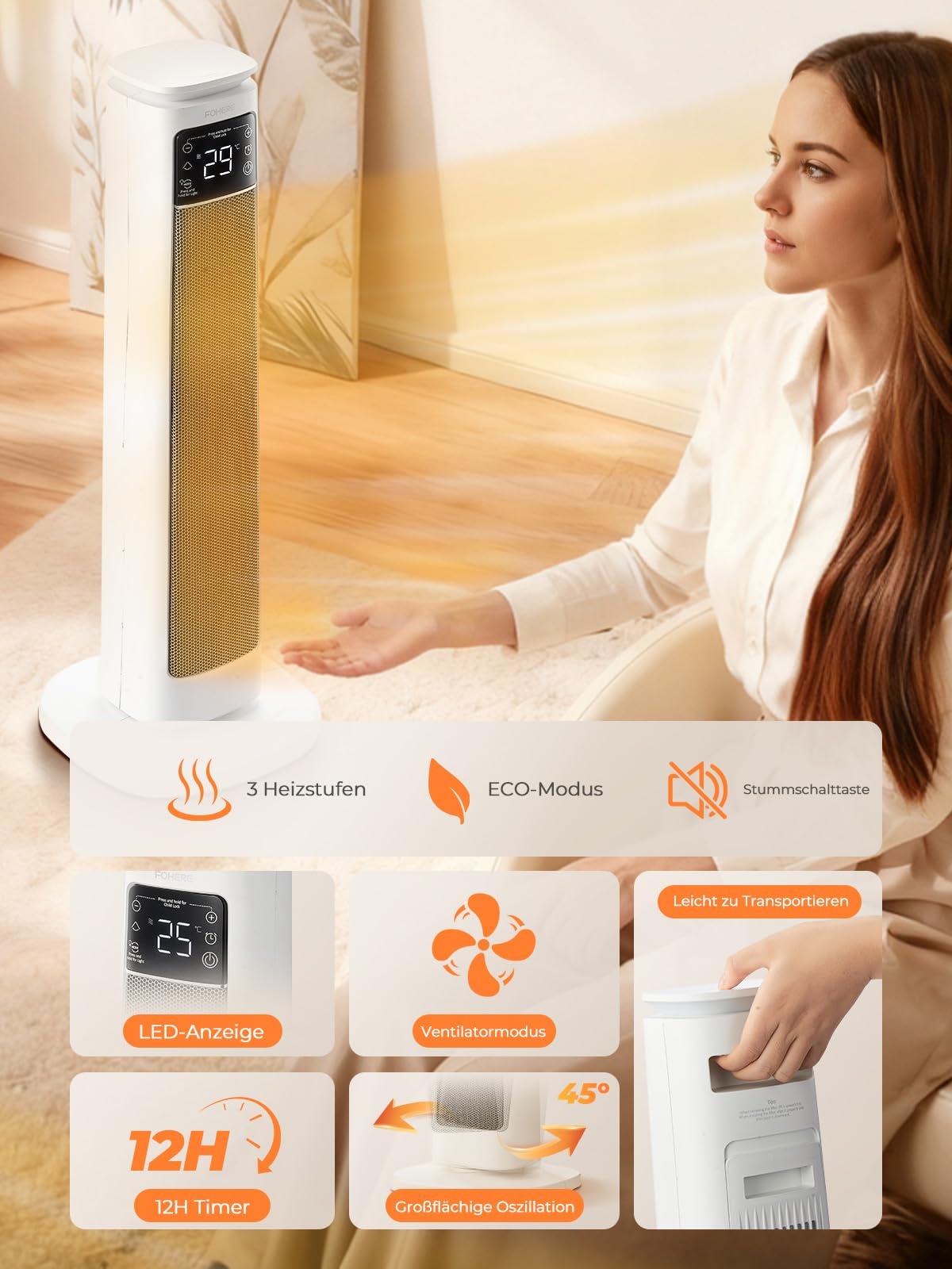 Heizlüfter 2000W PTC Keramik leise ECO-Modus Fernbedienung Timer Überhitzungsschutz Elektroheizung