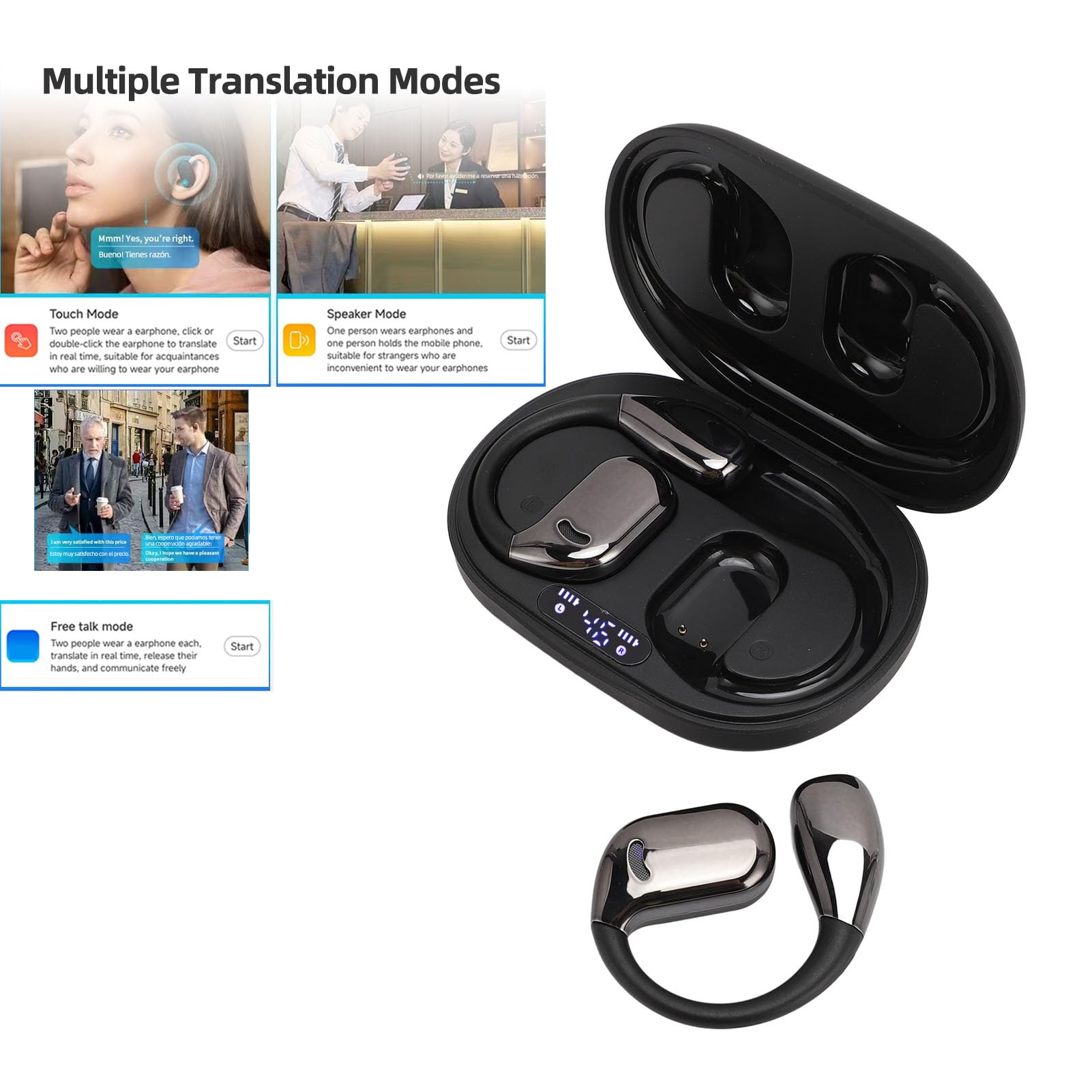 Auricolari per Traduzione AI in Tempo Reale 144 Lingue Auricolari per Traduttore 5.49 con Suono ANC HD 3 modalità Accenti Traduttore per Viaggiatori, Affari e Studenti di (BLACK)