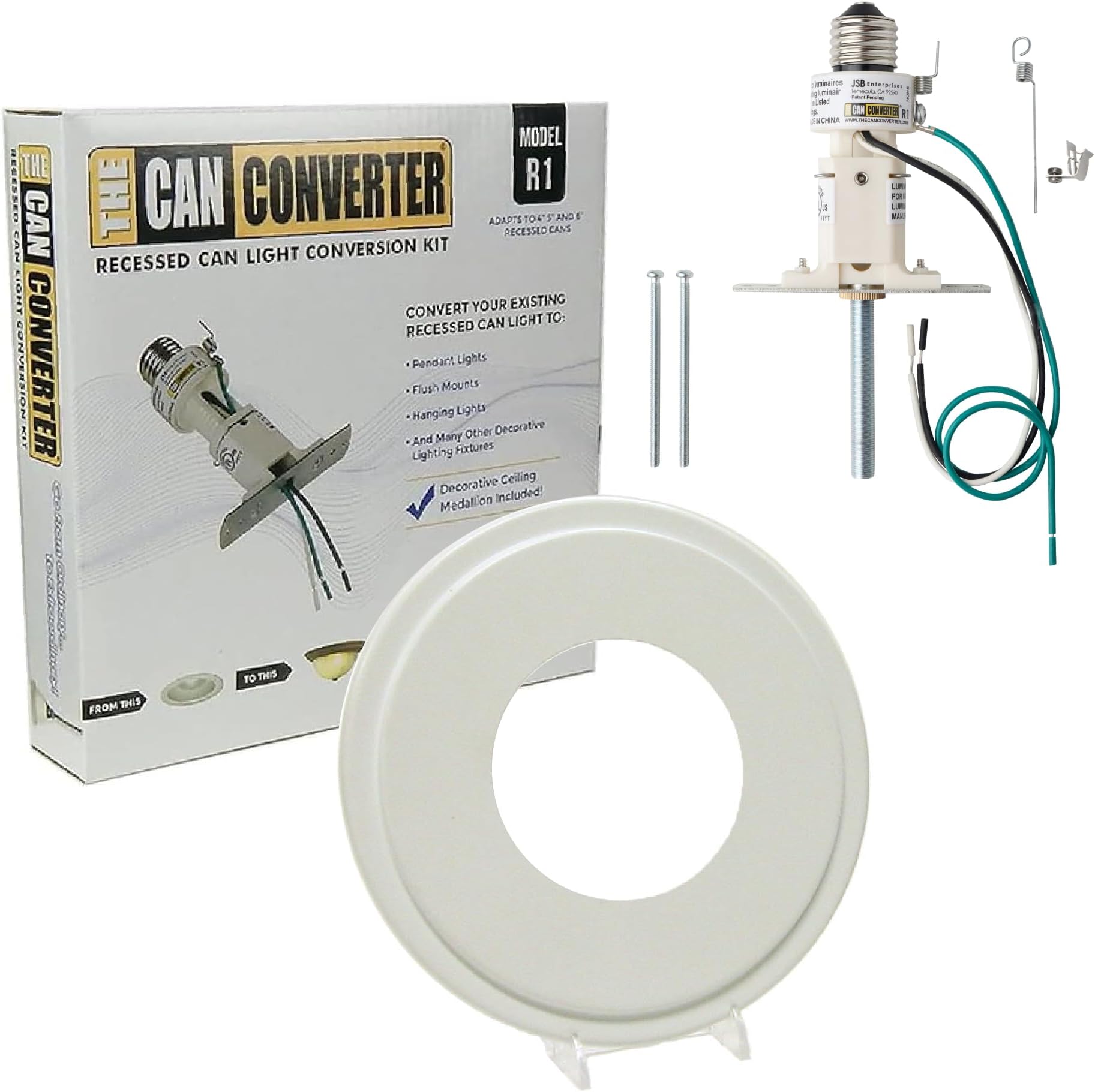 The Can Converter R1 Recessed Can Light Conversion Kit for 4-Inch, 5-Inch and 6-Inch Recessed Cans Utilizing Incandescent Bulbs, White