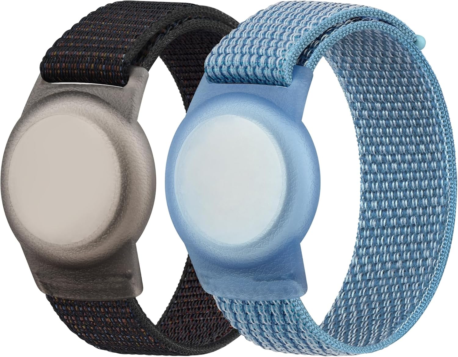 Meliya Nylon AirTag Bracelet for Kids, 2 Pack Nylon Watch Bands Compatible with AirTag, Adjustable Anti Lost Wristband for Toddler Child Elders Small Large (Black+Blue, Large (5.1"-7.4"))