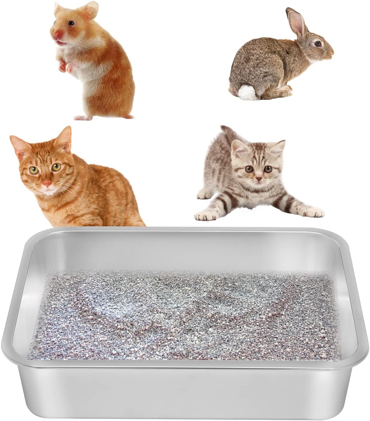Kichwit 4" Height Stainless Steel Cat Litter Box for