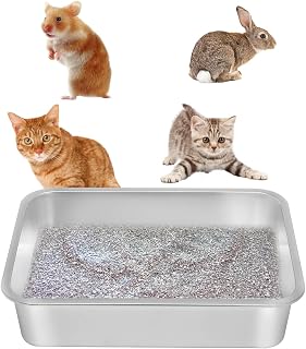 Kichwit Stainless Steel Cat Litter Box - Durable Non-Stick Metal Litter Pan, Easy Clean for Kittens, Elderly Cats, Hamsters (17.5x13.5x4")