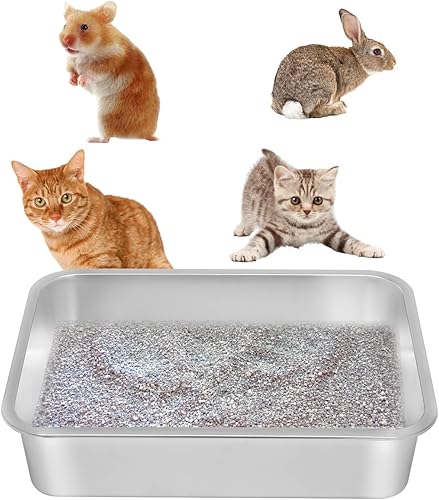 Kichwit Caja de arena para gatos de acero inoxidable, bandeja de arena para gatitos, bandeja de arena de metal para gatos, superficie lisa
