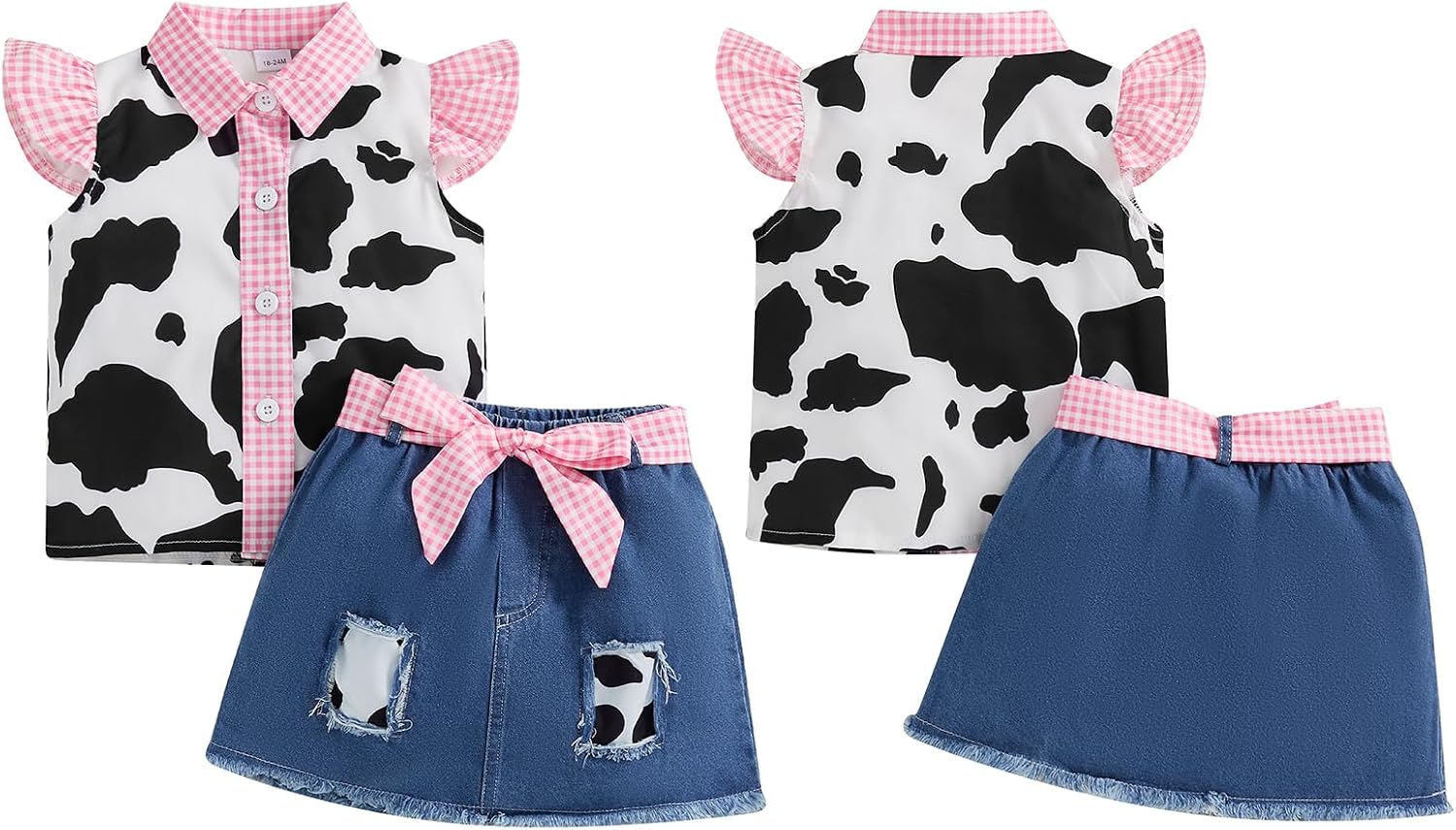 Toddler Cowgirl Outfit Girl Denim Skirt Set Cow Print Shirt Button Down Top and Skirt Kids Jeans Set Western Clothes
