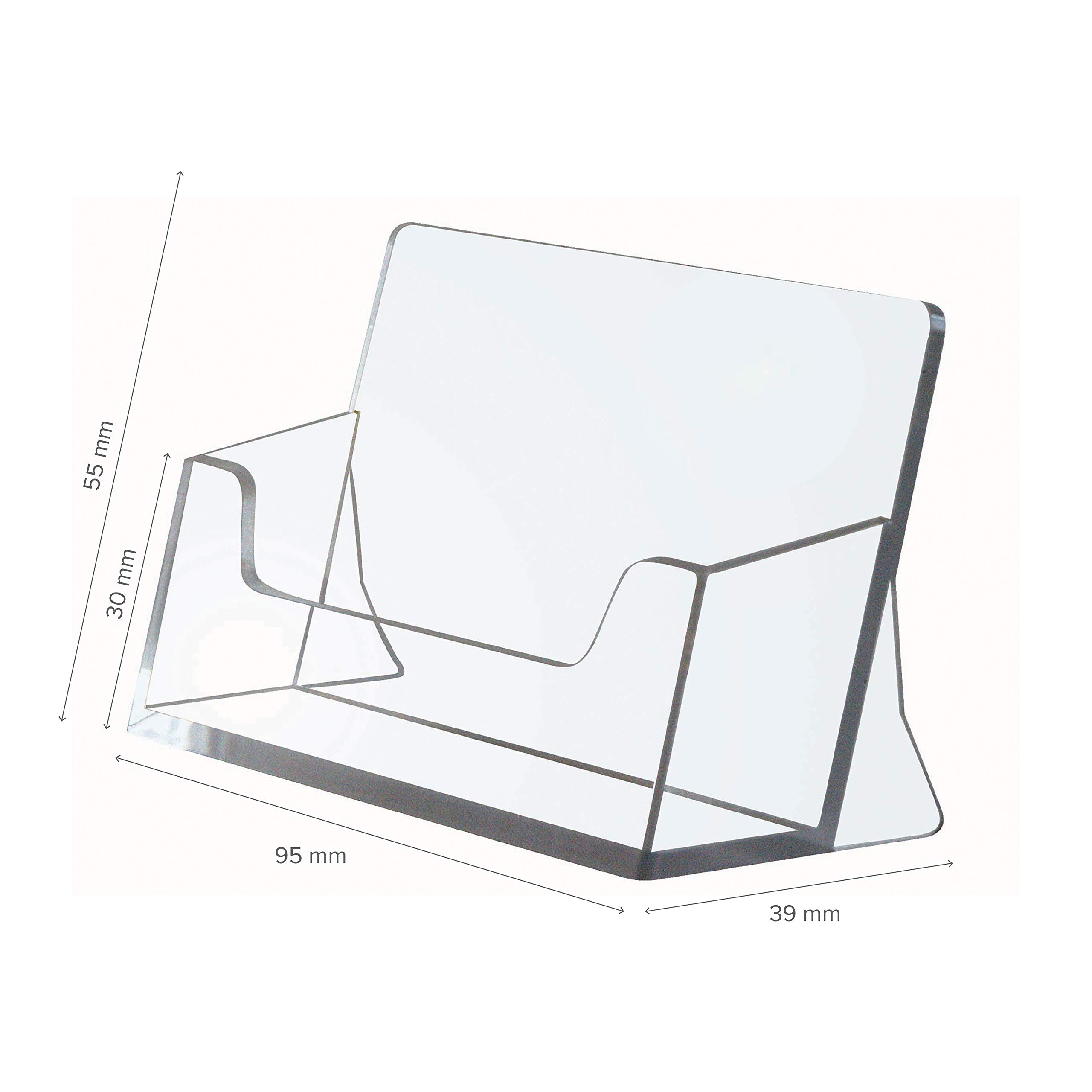 Tarjetero transparente | 40 unidades | caja tarjetas visita transparente | expositor folletos acrílico en formato apaisado | Funda para porta folletos pared postales de visita