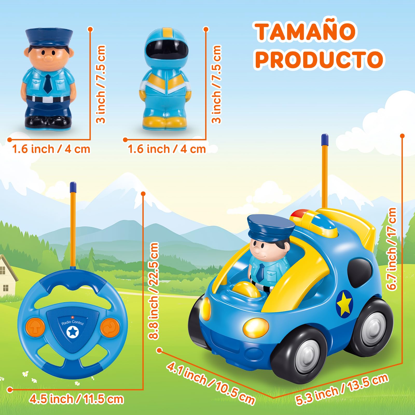 Pup Go Coche de Carreras RC Cartoon para Niños Pequeños 18 Meses, Música y 2 Muñecas Intercambiables, Primer Coche de Control Remoto, Cumpleaños o Navidad