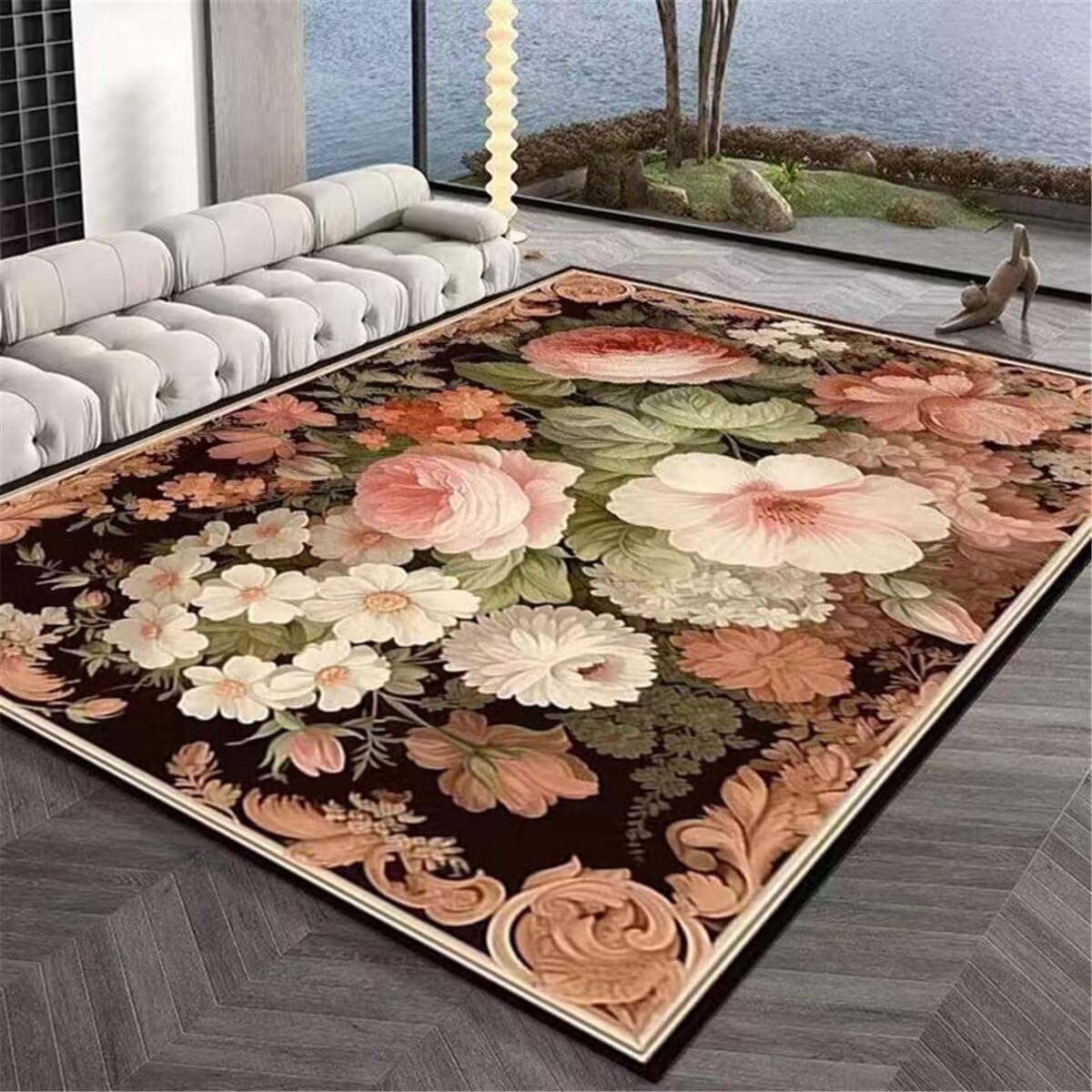 Tapis à fleurs roses grand format pour chambre de fille et salon chaleureux 180x280
