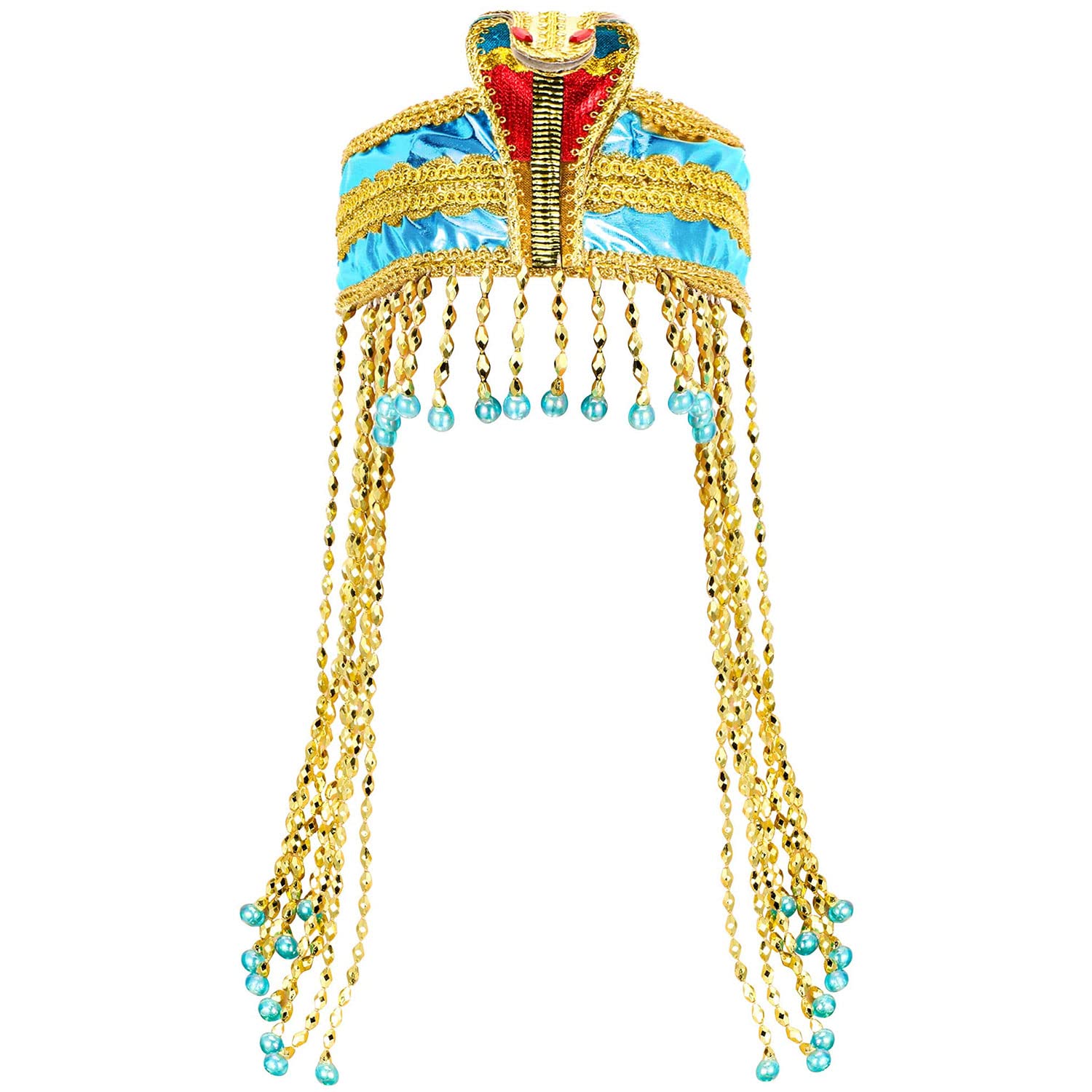 TERRIFI Women's Egyptian Headband Crown Snake Beaded Headpiece Girl's Egyptian Costume Accessory Beaded Headdress for Masquerade Ball & Cosplay Party, One Size (Blue)
