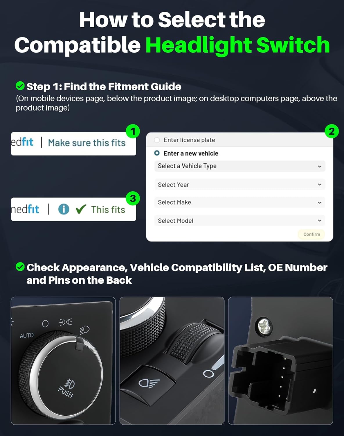 Headlight Switch Compatible with Ram 1500/2500/3500 (2014 2015 2016 2017 2018), Fog Lamp Instrument Panel Dimmer Switch, Replaces 68146507AA, 68269912AA, 6814507AA