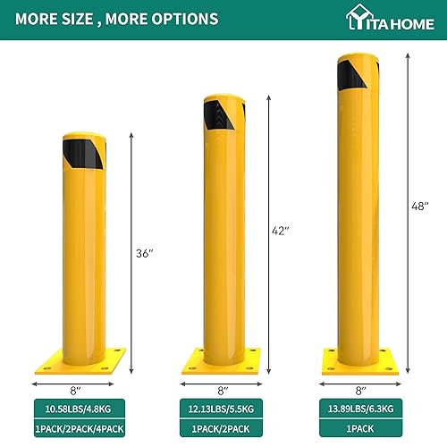 Miniatura 7 de YITAHOME Poste de bolardo de seguridad, bolardos de acero de 36 x 4.5 pulgadas para almacén, amarillo, paquete de 2