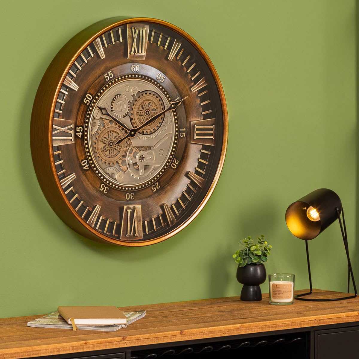 Atmosphera Yoni metalowy zegarek mechaniczny, brązowy, d59 cm