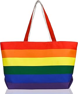 DALIX Rainbow Tote Bag with Zippered Top