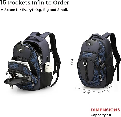Miniatura 5 de Swissdigital Mochila de diseño para laptop con puerto de carga USB, mochila de viaje para computadora de 15.6 pulgadas, mochila escolar