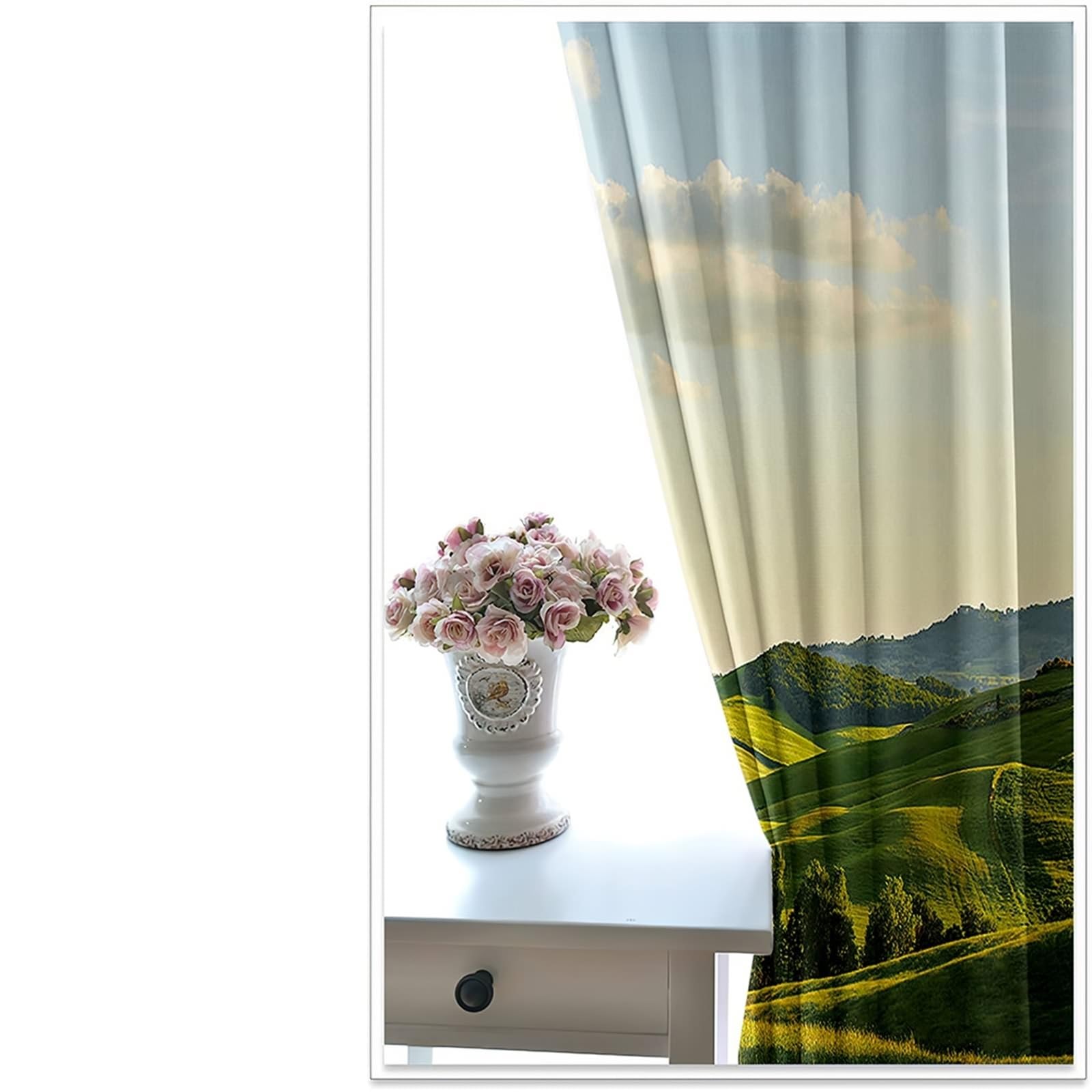 Wycian Küchengardinen Vorhänge Beige Grün 2 Er Polyester Hügel und Grasland H274 X B152Cm für Schlafzimmer