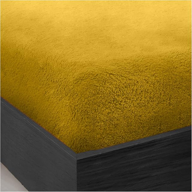 Teddy Fleece Fitted Bed Sheet Plain Thermal Warm Soft Luxury Bedding, Ochre - King