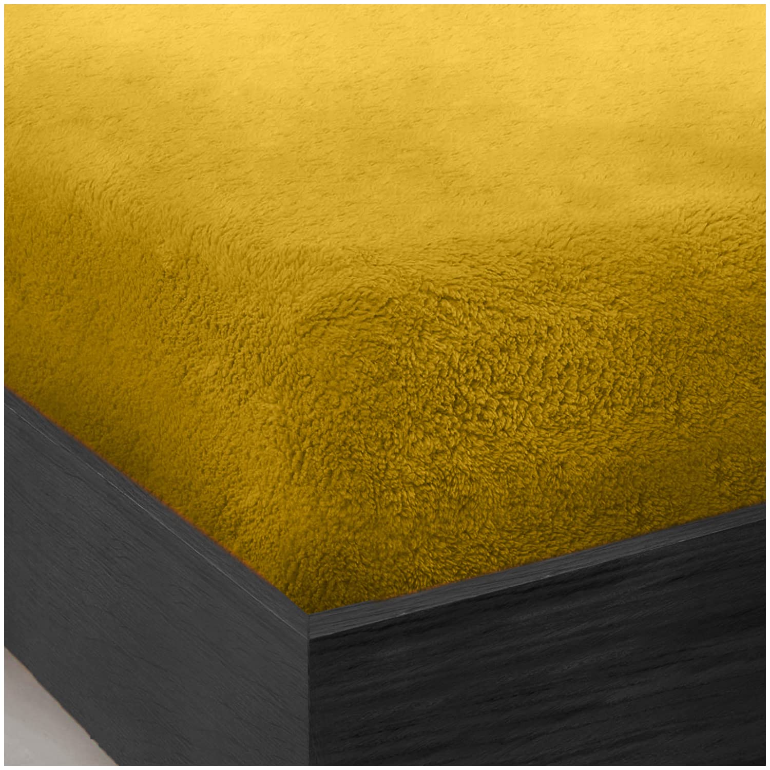 GC GAVENO CAVAILIA Teddy Bear Fleece Single Fitted Sheet - Single Bed Sheets Plain Thermal Warm Soft Cuddly Fluffy Bedding - Ochre