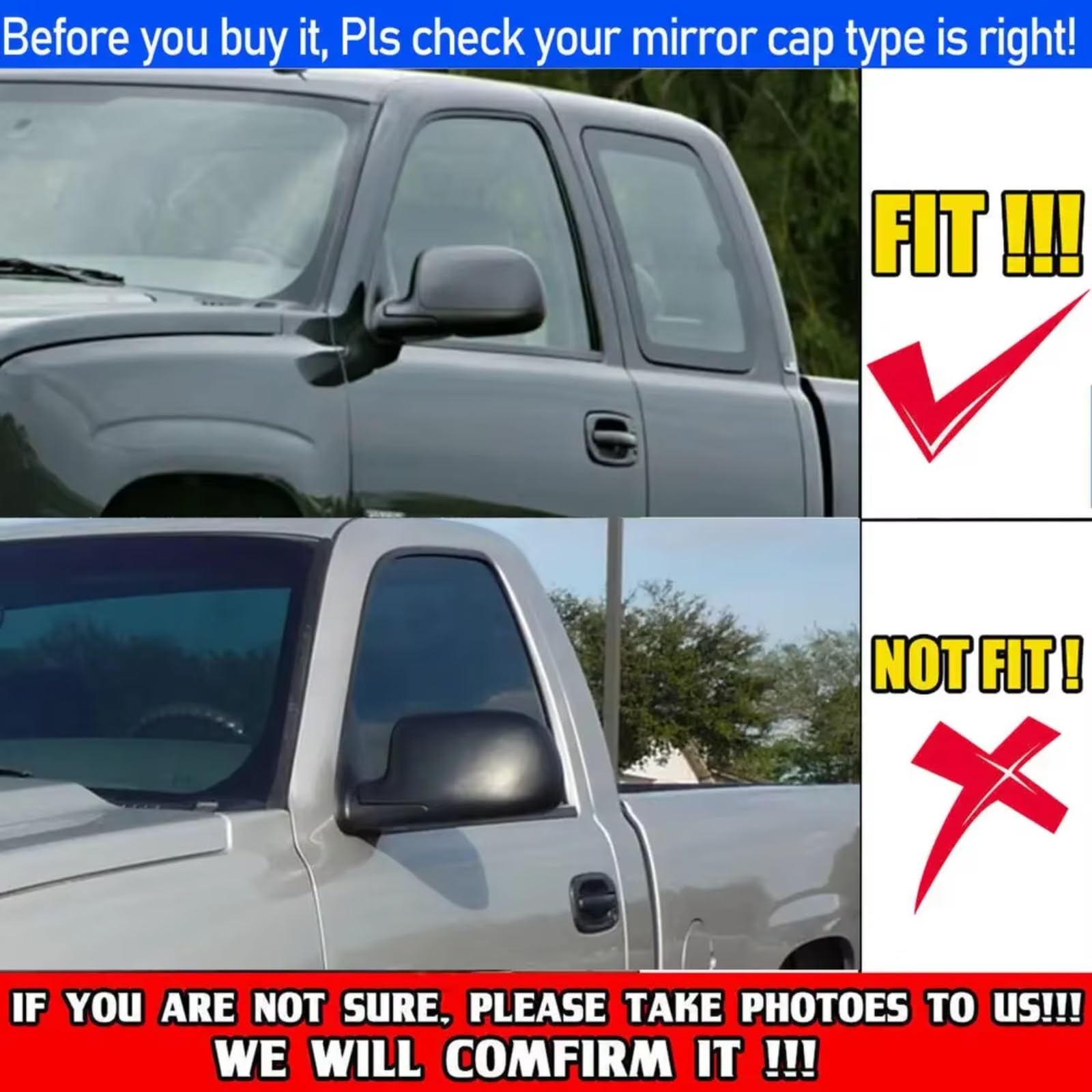 Car Couvercle de Rétroviseur,Rearview Mirror Cover pour GMC Sierra Yukon 1999-2006