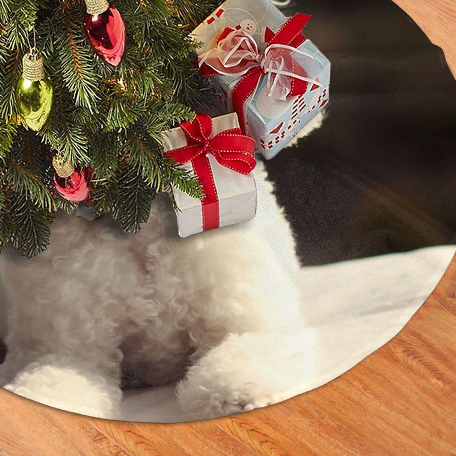 Fodpand Black French Poodle Christmas Tree Skirt 36" Velvet Xmas Tree Skirt Mat Rustic Christmas Tree Mat Cover Winter Xmas Tree Collar For Indoor Outdoor Christmas Decorations