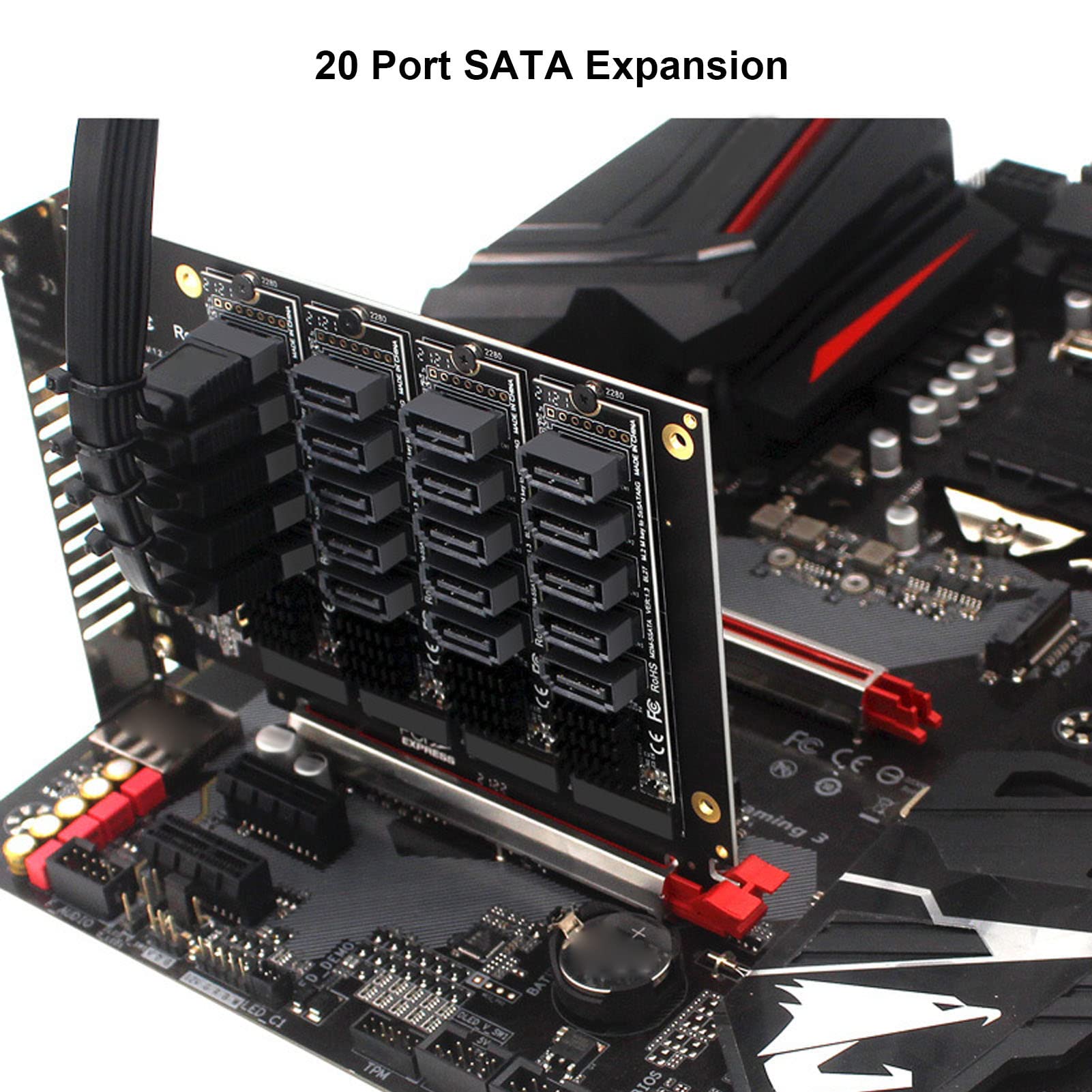 PCIE X16 NVME M.2 RAID 4 Pan Signal Split Array Rozszerzona 20-portowa Karta Transferowa SATA 6G JMB585 Chip 4 PH56 + PH44, Plug And Play.