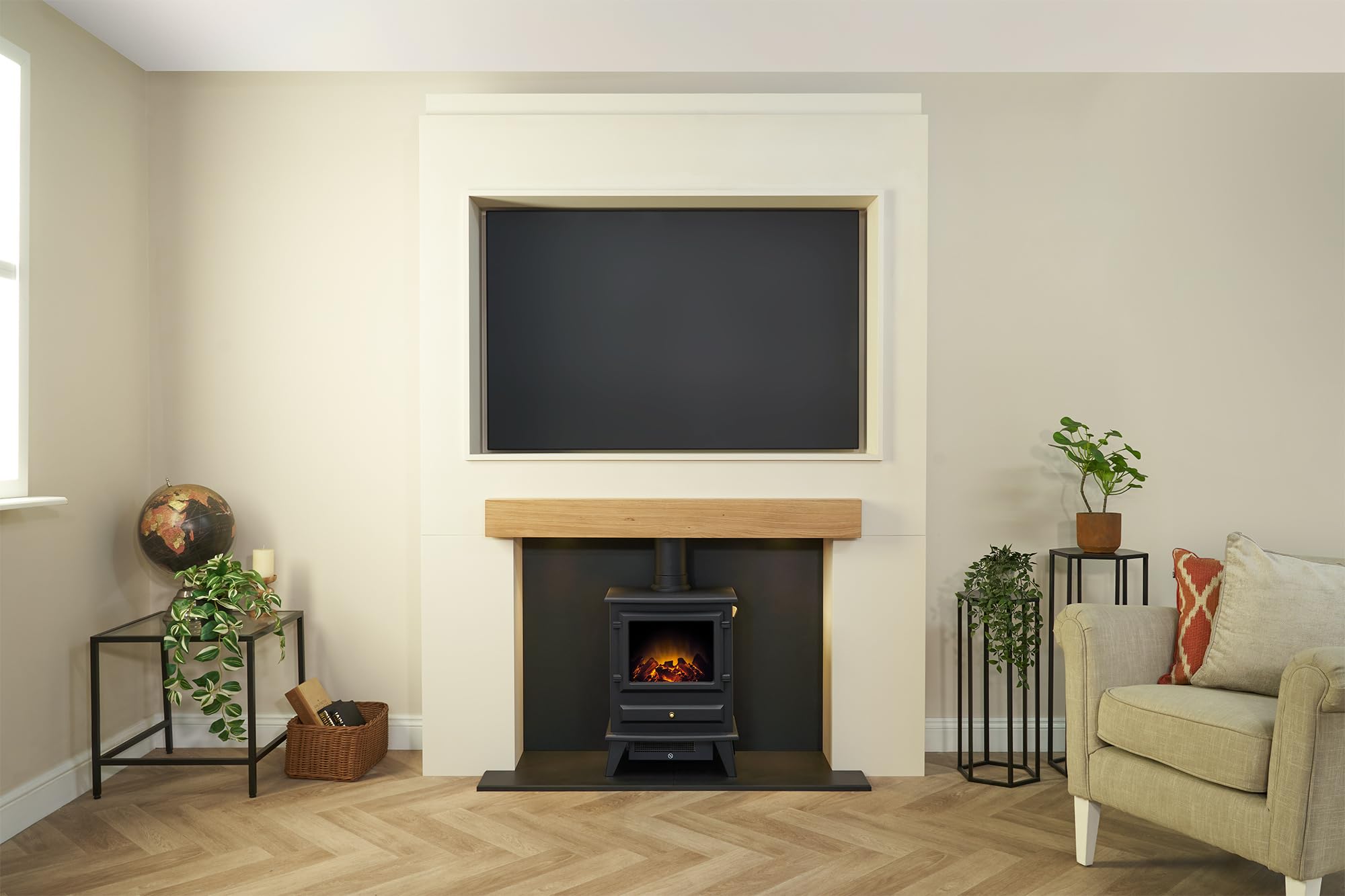 B&Q -  Pre-Built Stove Media Wall 2 With Tv Recess & Hudson Electric Stove In Black