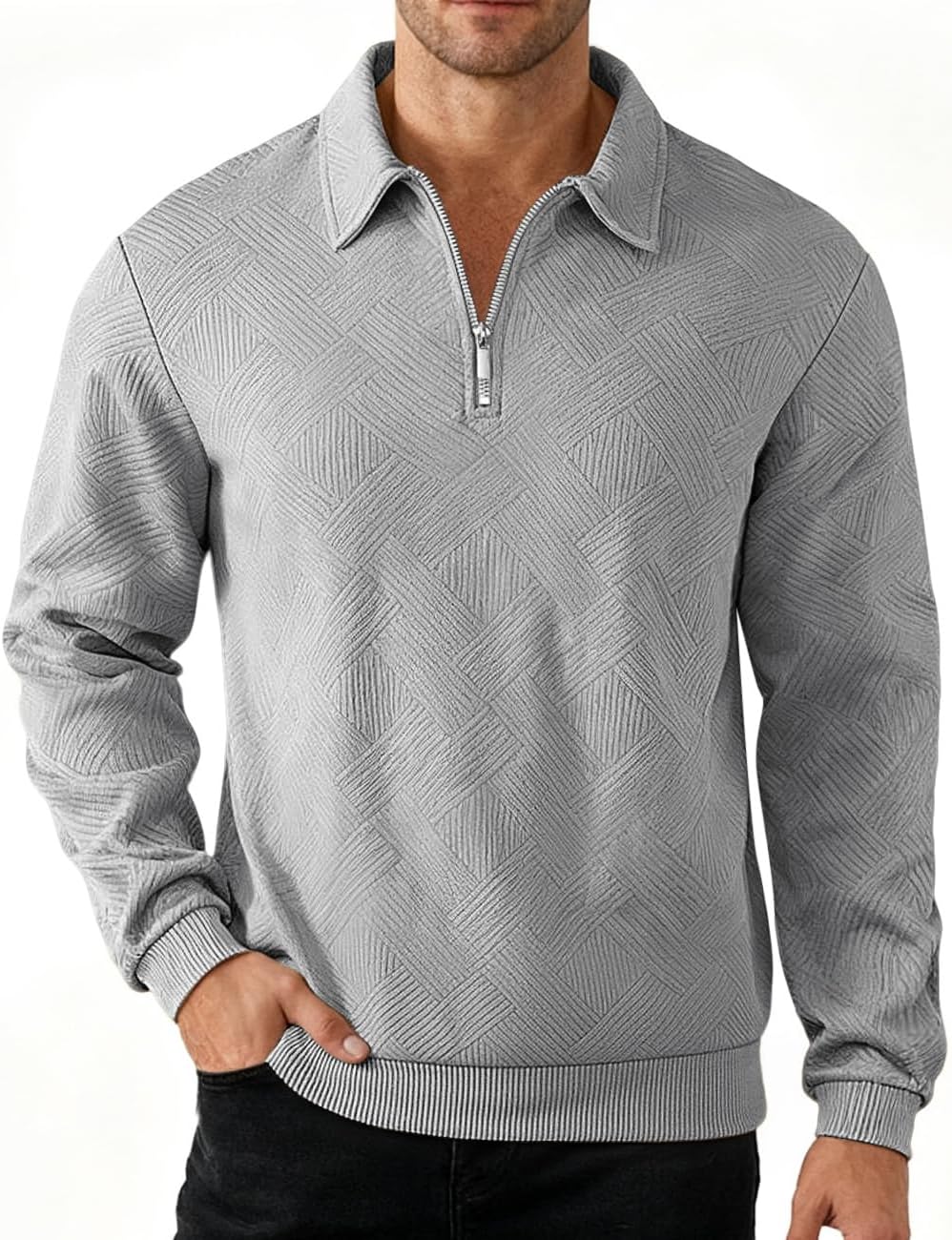 Men's Sweater Quarter Zip Striped Casual Long Sleeve Pullover Fall Winter Spring Color Block Polo Sweatshirts