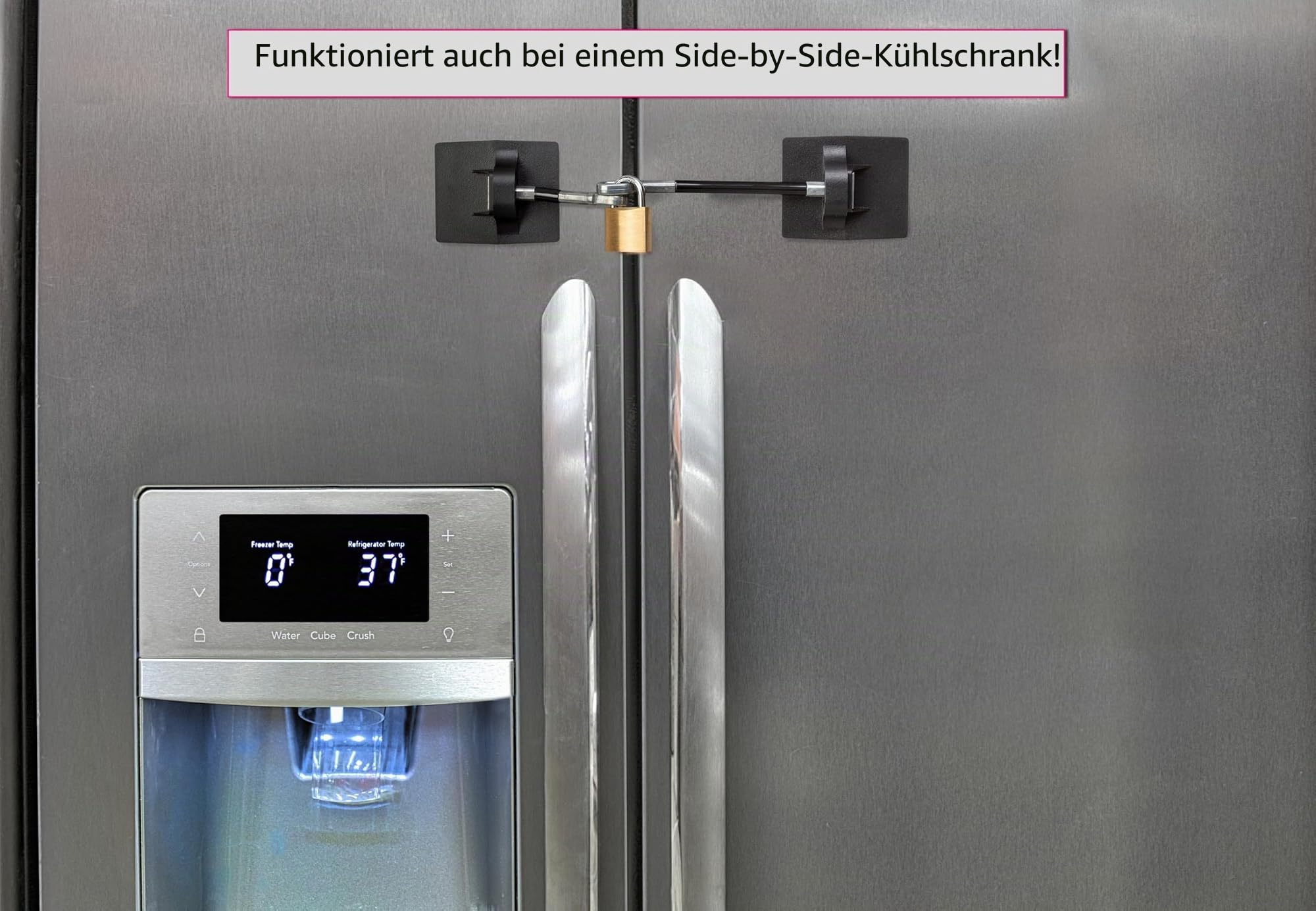 Computer Security Products Kühlschrankschloss mit Vorhängeschloss - Schloss mit Schlüssel - Kindersicherung für Kühlschrank - Schwarz