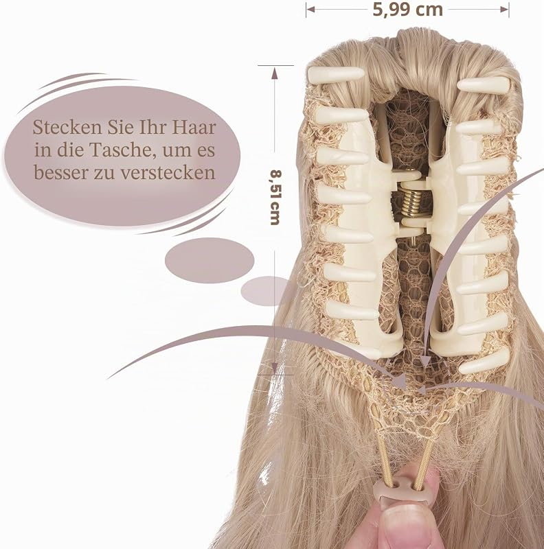 Coadă de cal ondulată Sofeiyan de 33 cm, extensie din păr sintetic cu clips, cu aspect natural, pentru femei, șaten și blond