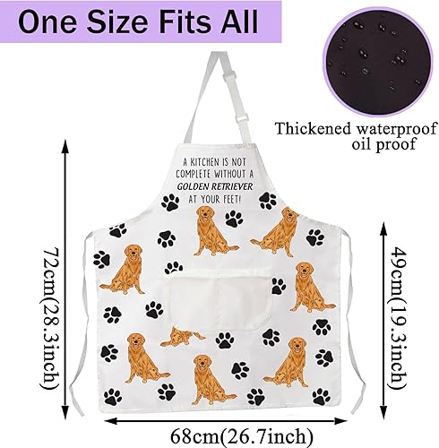 Miniatura 4 de CENWA Delantal Golden Retriever con bolsillos Golden Retriever Gifts Delantal de cocina ajustable para amantes de los perros de los animales