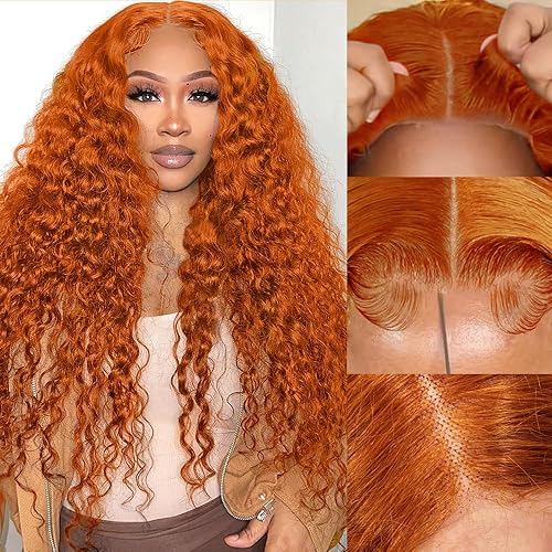 Azkiu Wear and Go Glueless Ginger Orange Wigs Human Hair Pre Plucked Pre Cut 13x4 HD Lace Closure Wigs Human Hair Deep Wave Lace Front Wigs Human Hair12inch