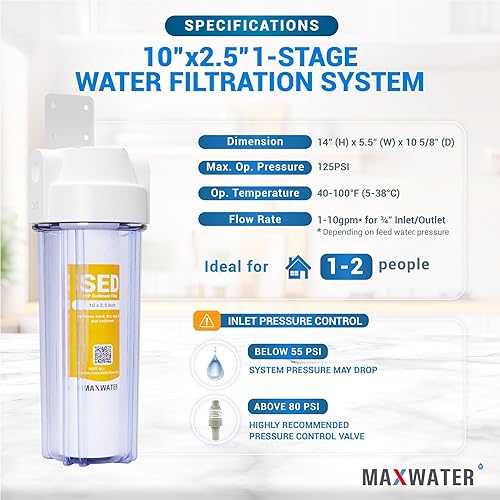 Miniatura 2 de Max Water Filtro de agua para toda la casa de 10 pulgadas para sistema de filtración de agua por ósmosis inversa debajo del fregadero con filtro de
