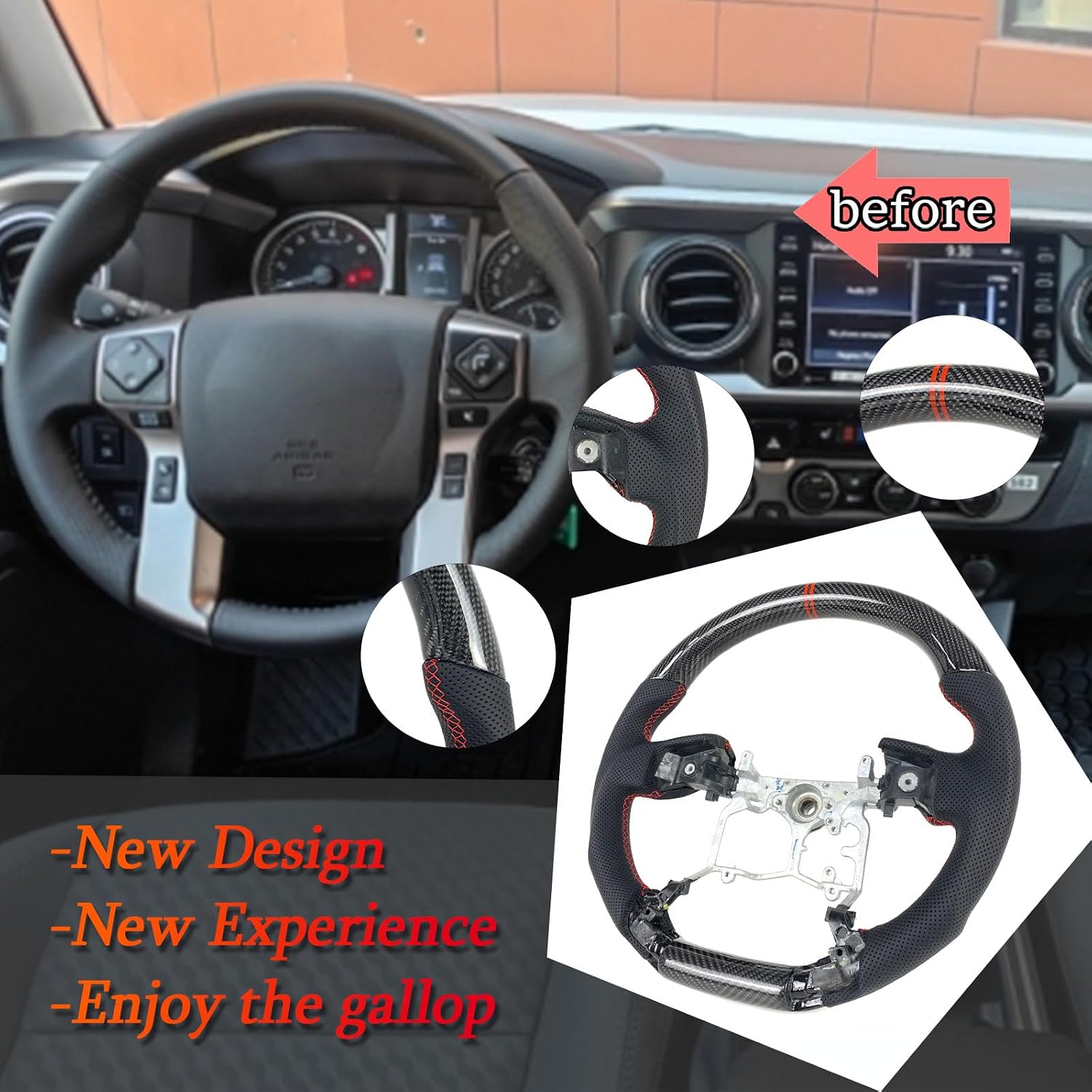 Car steering wheel carbon fiber For Toyota 4Runner Tacoma 2010-2023/Tundra 2014-2021 TRD (Carbon fiber+leather)