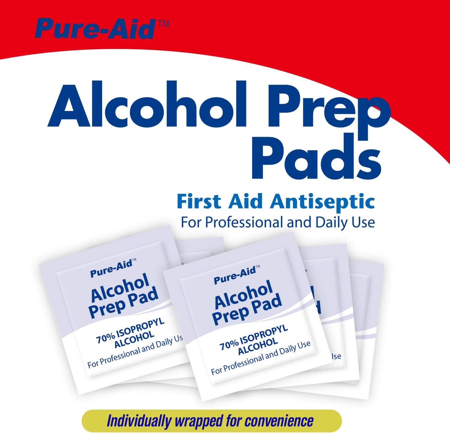 Pure-Aid Alcohol Prep Pads-40ct(5pk) - Total 200 Counts - First Aid Antiseptic for Professional and Daily use to Decrease Germs, Remove Residue, 40 Individually Wrapped Alcohol Cleansing Swabs 5 Pack: Health & Personal Care