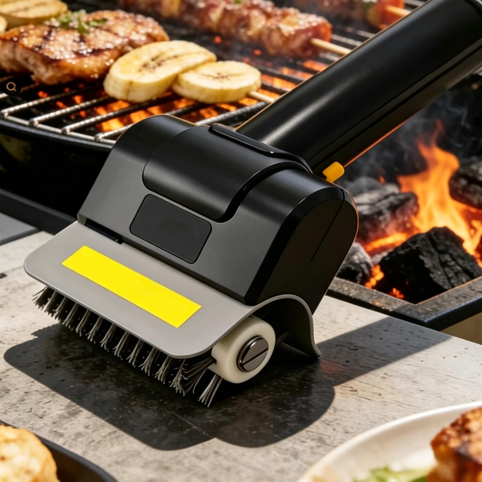 Cepillo de limpieza inalámbrico para parrilla, motor de 1100 rpm, cerdas de acero inoxidable, tiempo de funcionamiento de 90 minutos, mango ergonómico para rejillas, planchas, ahumadores