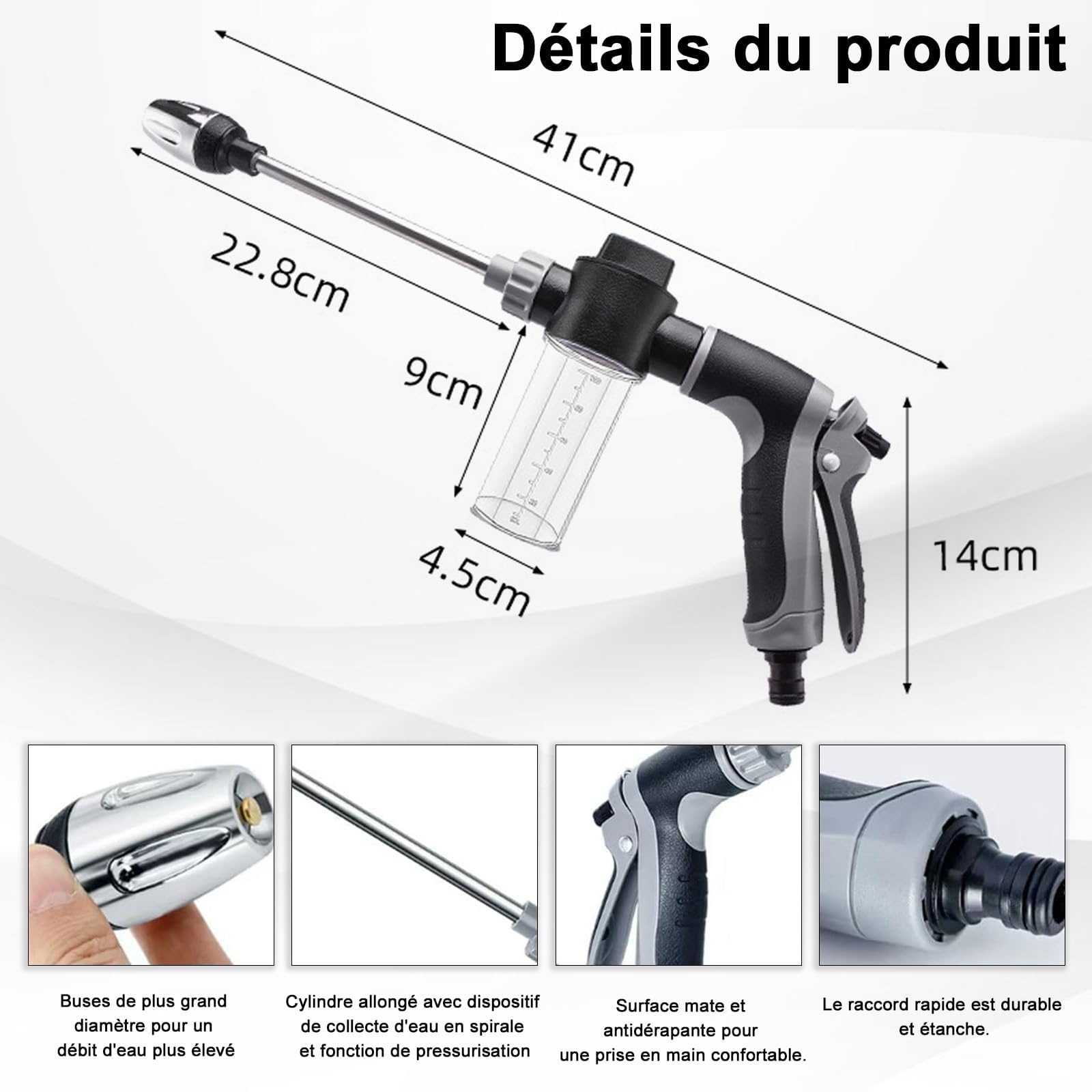 Jetteryx Hochdruckpistole, Aquoxis Pressure Washer Gun – leistungsstarke 15-fache Pistole, Multi-Winkel-Düsen, verstellbar und universell für Terrasse,Auto & Garten