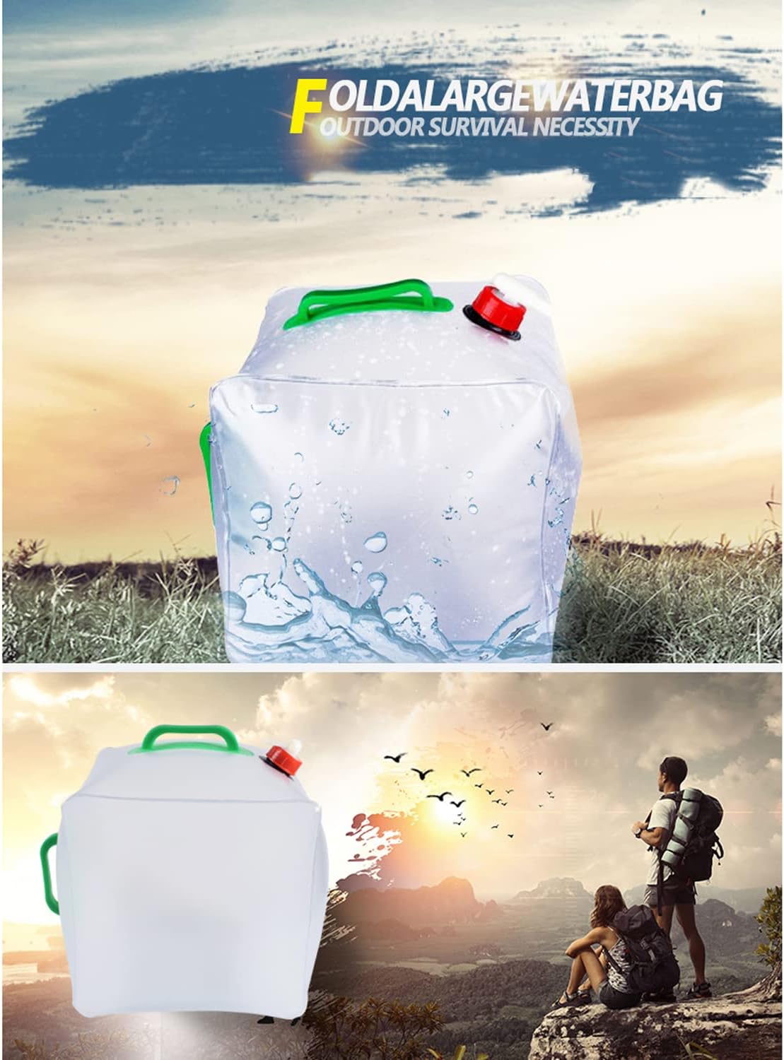 Collapsible Water Carrier for Camping, Water Container with Spigot Heavy Duty, BPA Free Water Storage Tank, Food Safe Water Bag Emergency Reservoir for Survival,RV, Hiking, Backpack, 2Pcs (2.6 gallon)