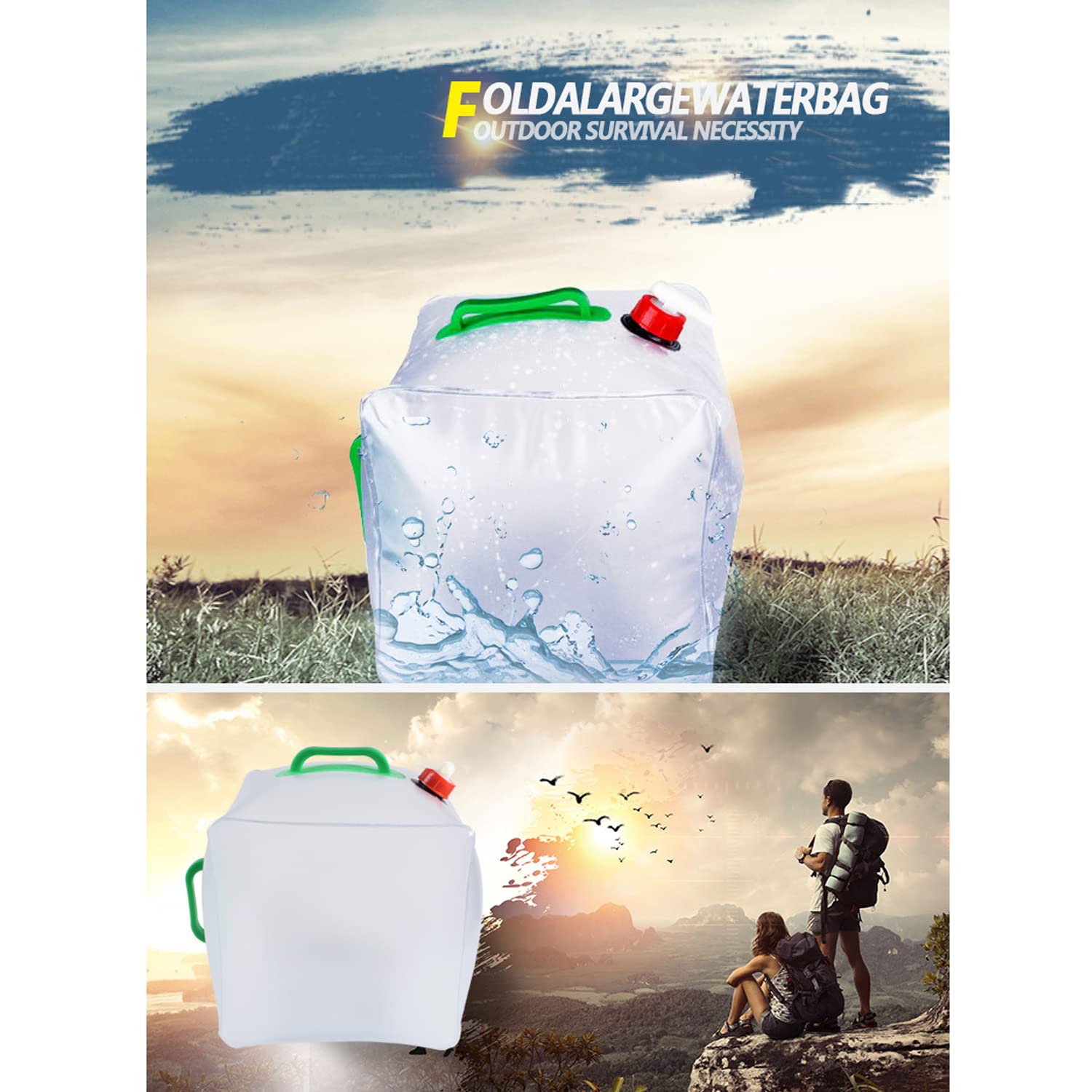 Faltbare Wasserkanister BPA Frei, Camping Wasserbehälter mit Hahn, Lebensmittelecht Wassertank mit Griff, Trinkwasserkanister für Reise Auto Outdoor, 2 Stück