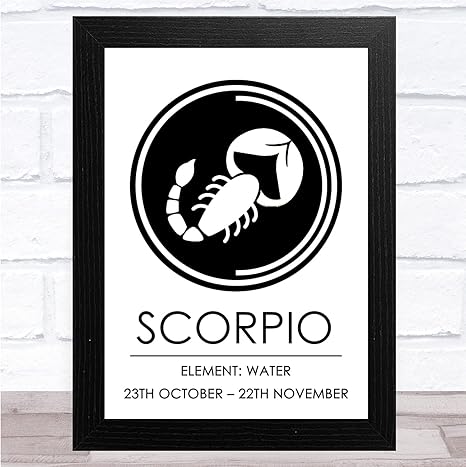 Zodiac Star Sign White & Black Element Scorpio Wall Art Print