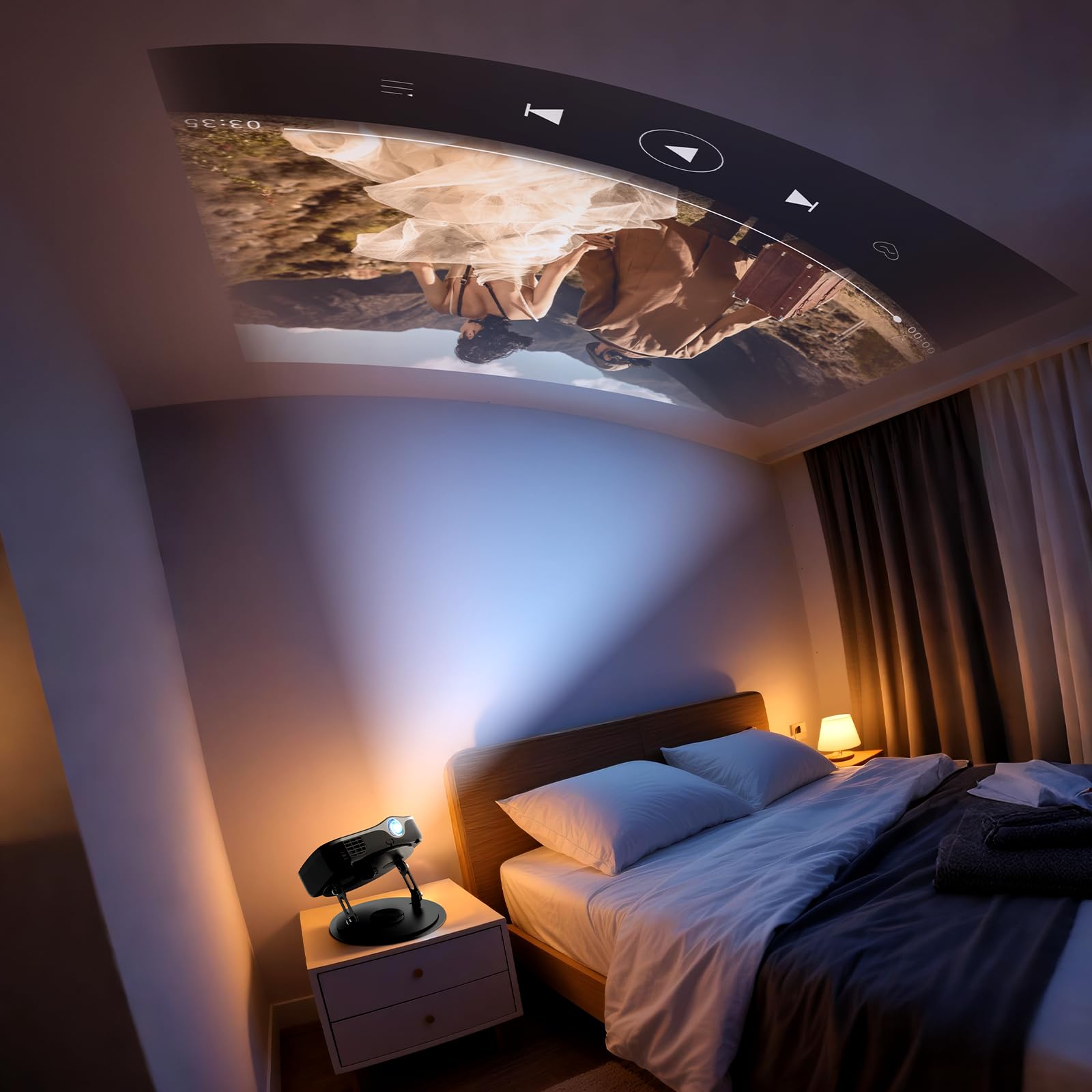 Beamer Tischständer, 360° Drehbare Projektor Tischhalterung mit 1/4 Gewinde, Desktop Projektor Ständer for Heimkino, Spielzimmer, Büro, Schwarz
