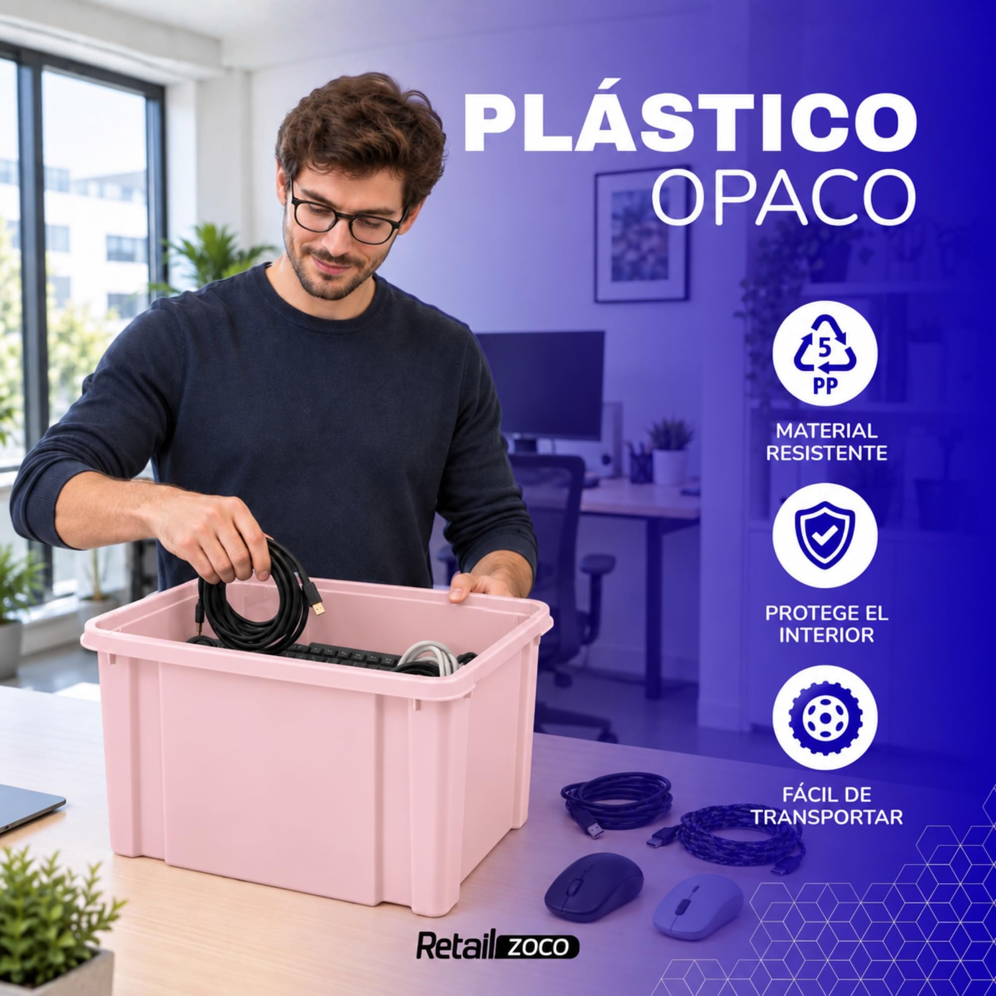 Cubo de almacenaje con tapa, Contenedor de plástico para almacenar libros, ropa, mantas, 42 x 36 x 25 cm, 25 litros de capacidad, Rosa - imagen 3